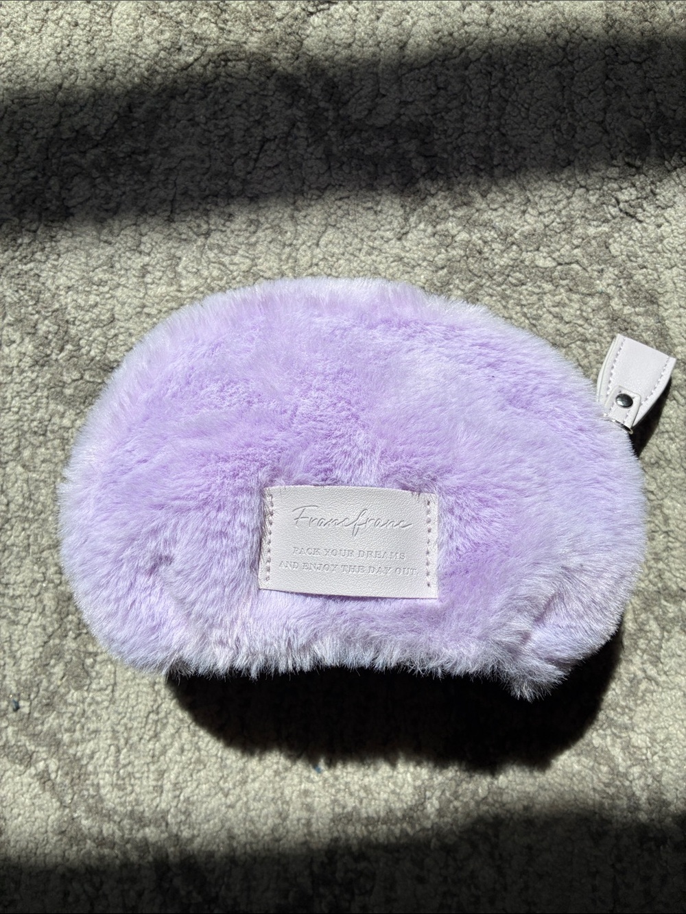 Mini Lilac Plush Zip Pouch with Branded Leather Tag